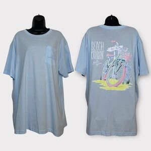 Lauren James Mens Blue Beach Crusin Bike Graphic Short Sleeve T-Shirt Size XL